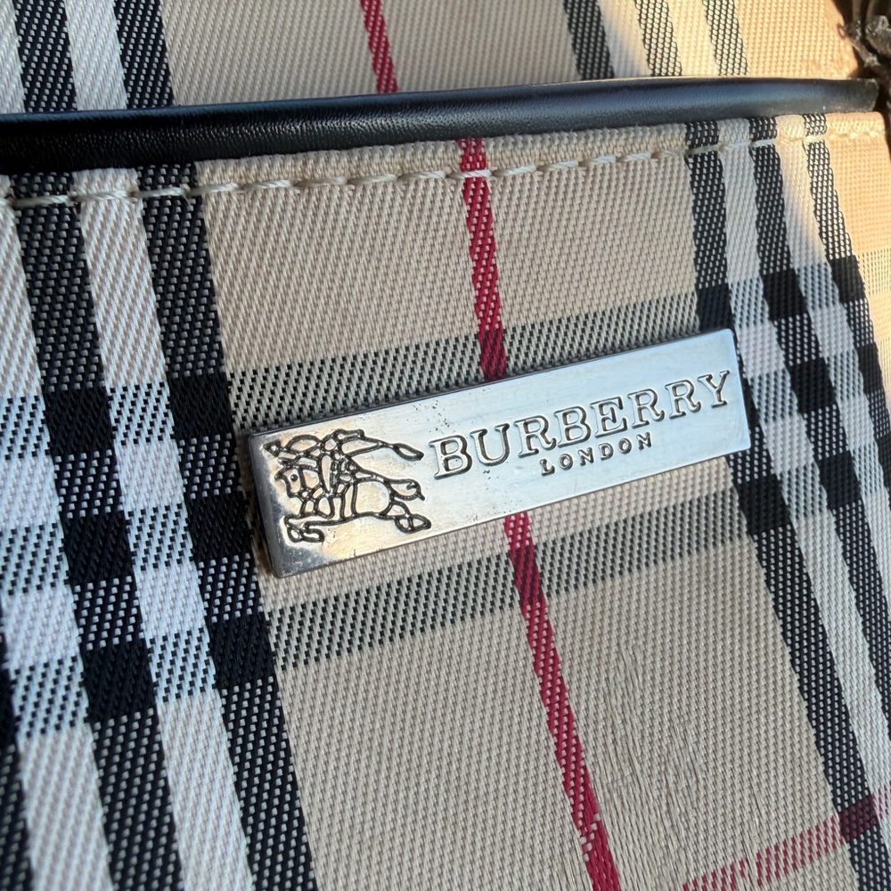Burberry of London Vintage Nova Check Beige Black canvas Plaid Tote bag purse - Picture 5 of 14